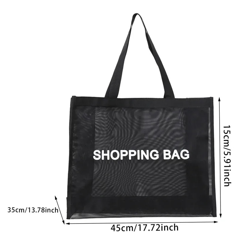 sac fourre-tout en filet noir à lettres simples, multifonctionnel, sac à bandoulière pour la plage, les vacances, le quotidien, le rangement et les accessoires