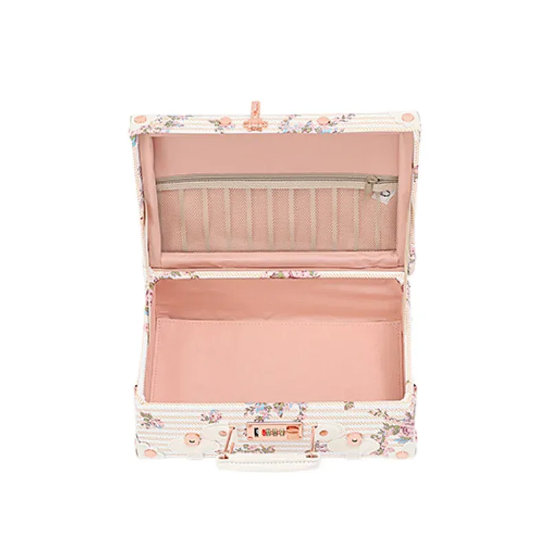 valise de cabine à imprimé floral de créateur-bagage spinner en cuir pu avec étui à cosmétiques, valise trolley rétro pour voyage pour femmes