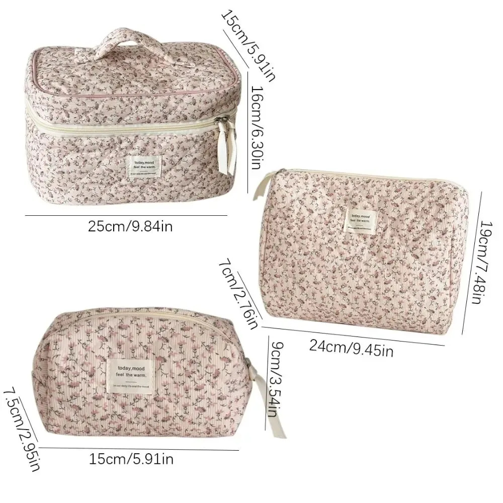 organisateur cosmétique esthétique en velours côtelé doux, pochette de soins de la peau à fermeture éclair de grande capacité, trousse de toilette pour cosmétiques