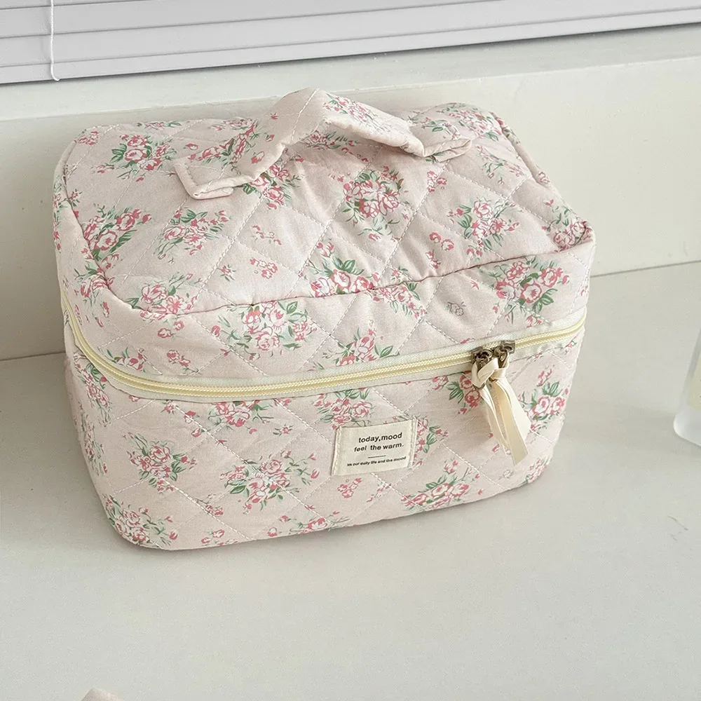 sac à cosmétiques vintage rose pour femmes, organisateur de voyage de mode, sac matelassé de maquillage, pochette de rangement de maquillage pour dames, sac à main à fermeture éclair