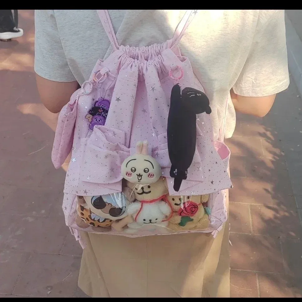 sac ita à cordon de serrage style étoile japonaise ulzzang, sac à poupées, nœud, grand sac à dos polyvalent pour femme, idéal pour les trajets quotidiens, sac ita mignon et adorable