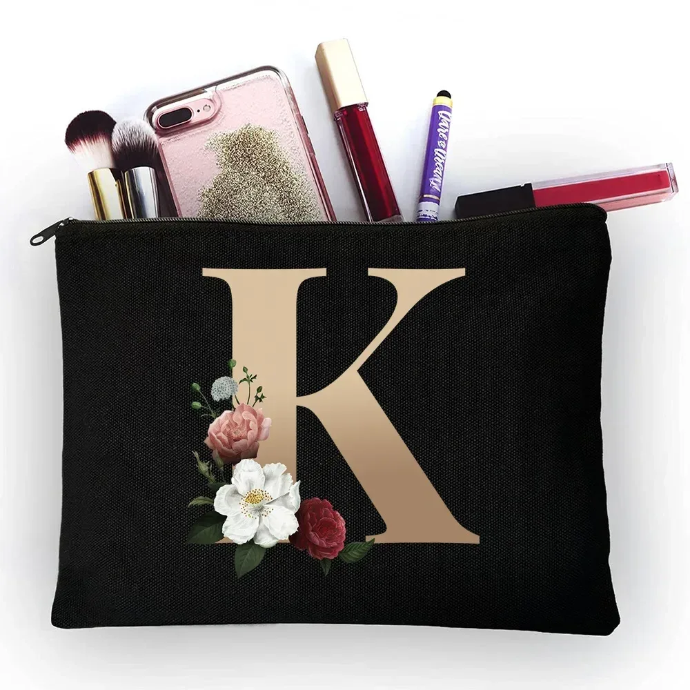 trousse de maquillage pour filles, sac de rangement classique à motif de lettres dorées, pochettes pour sacs de voyage, pochette à cosmétiques pour femmes