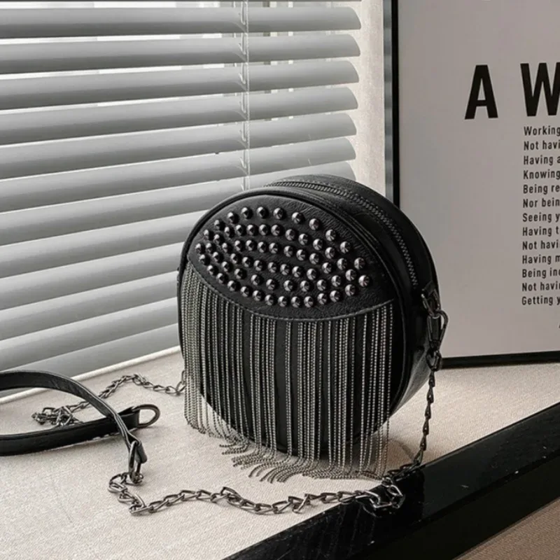 sac à bandoulière à franges de couleur pure, sac circulaire élégant et élégant pour femmes, sac de mode coréenne 2025, sac à bandoulière