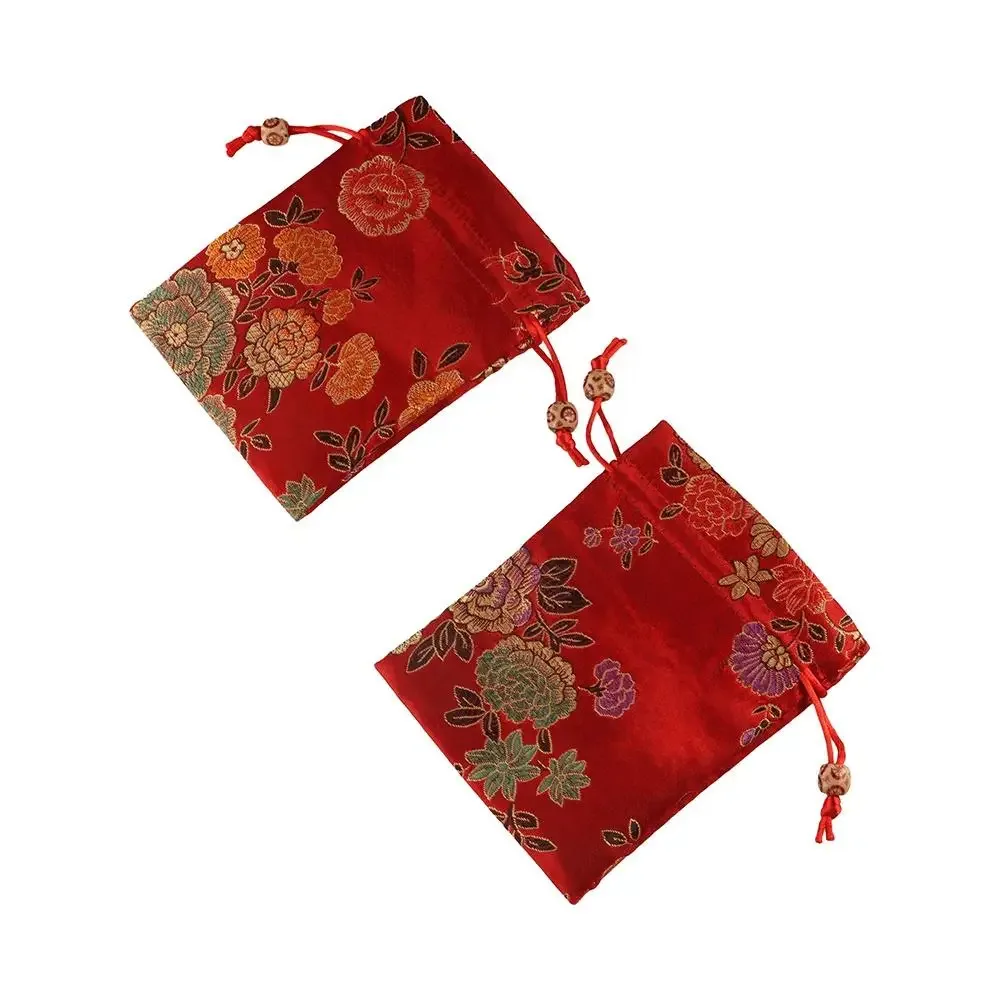 sac à cordon brodé floral, porte-monnaie, sac à bonbons, sac d'emballage pour bijoux, sac à sucre festif de grande capacité de style chinois