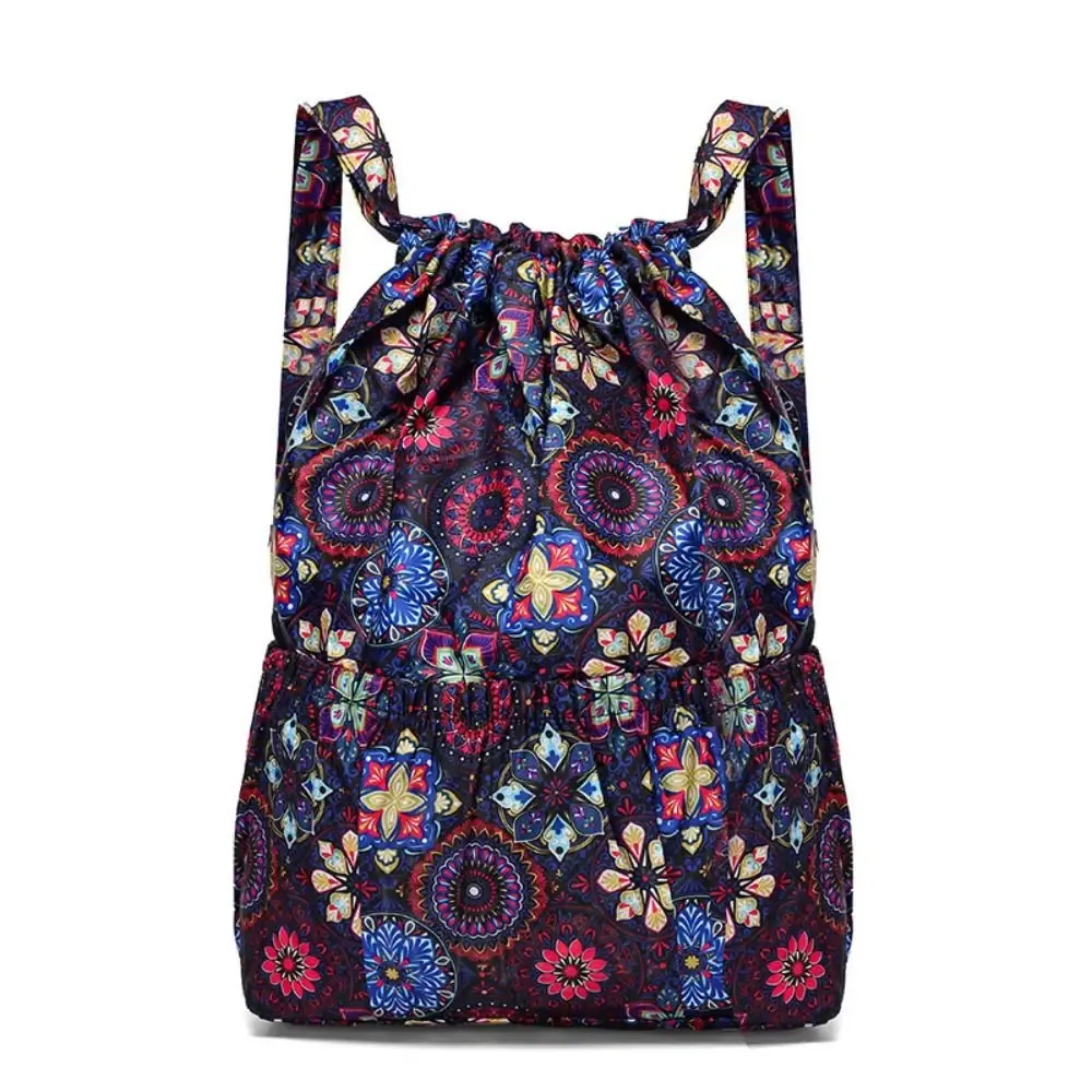 sac à cordon imprimé floral décontracté, sac de shopping portable en polyester imperméable, sacs à dos pliables légers pour adolescentes