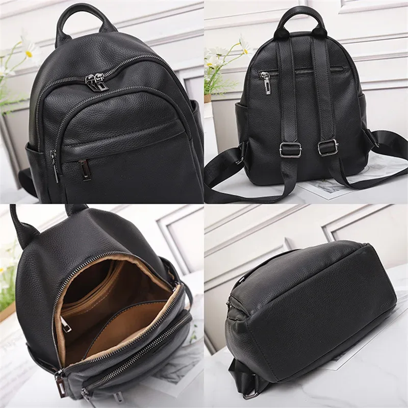 petit sac à dos en cuir de vachette véritable antivol pour dames, sac de voyage lancé, sac à dos décontracté, motif solide, sac à dos en cuir véritable