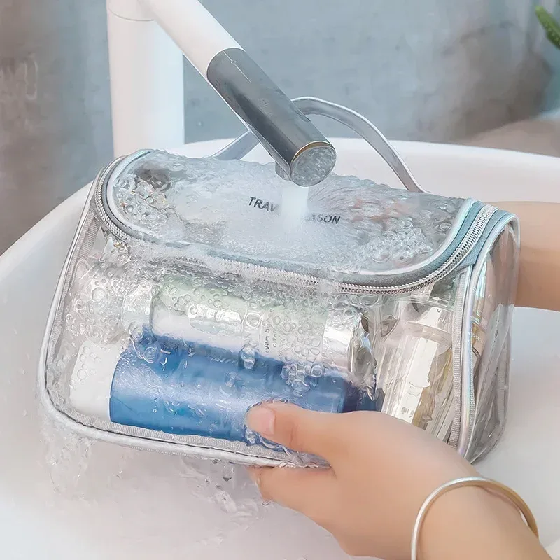 sac à cosmétiques de maquillage transparent, pochette de toilette de voyage portable, pochette transparente étanche, rangement, kit de lavage de voyage à domicile, étui de maquillage