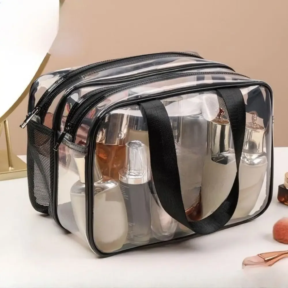 sac à cosmétiques transparent multifonctionnel en pvc, sac de maquillage à séparation sèche et humide, sac de toilette de voyage étanche de grande capacité