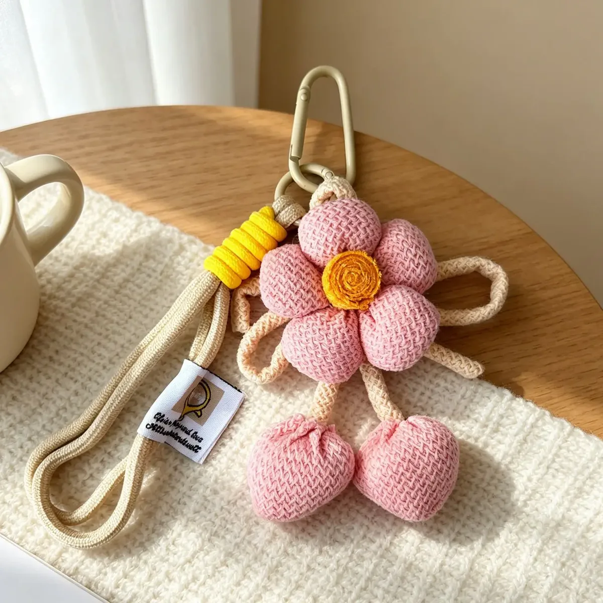 mignon porte-clés floral en tissu rembourré avec sangles en corde pour sacs à main, sacs fourre-tout, sacs à dos et décoration de sacs de tous les jours.