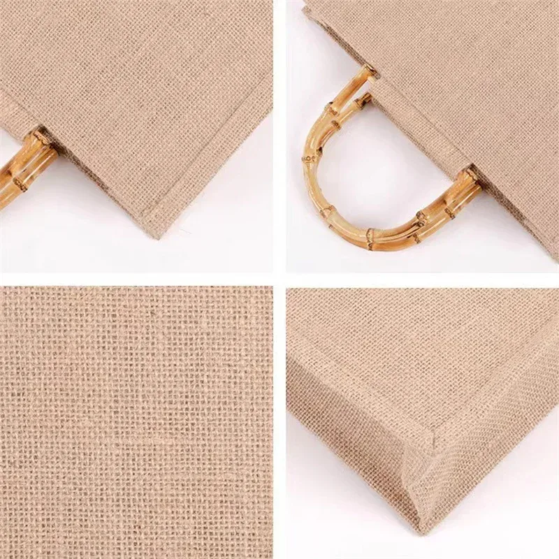 sac fourre-tout en toile de jute imperméable vintage, sacs en bambou, sac à main beige décontracté de grande capacité, sacs de plage portables, sacs d'évaluation de voyage