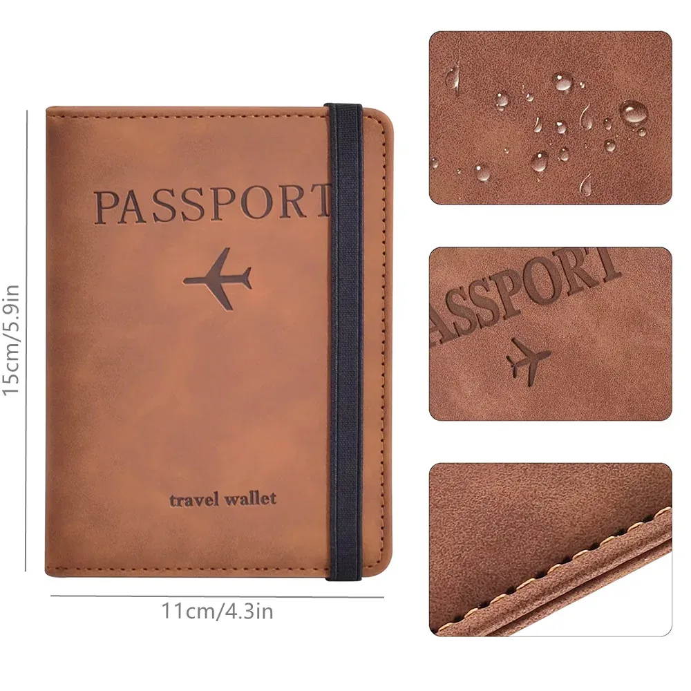 porte-passeport, couverture de passeport avec emplacement pour cartes de crédit, étui portefeuille pour passeport, indispensable pour les voyages, blocage rfid, en cuir, pour voyage a