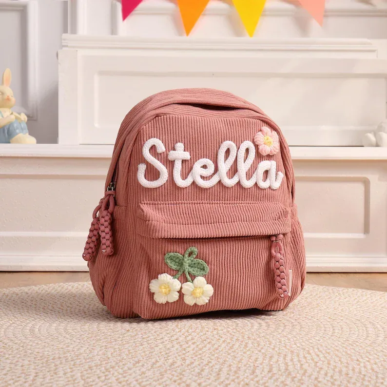 sac à dos personnalisé pour enfants avec nom, sacs à dos personnalisés en cadeau, sac à livres pour tout-petits, sac à dos en velours côtelé pour enfants, cadeaux de rentrée scolaire