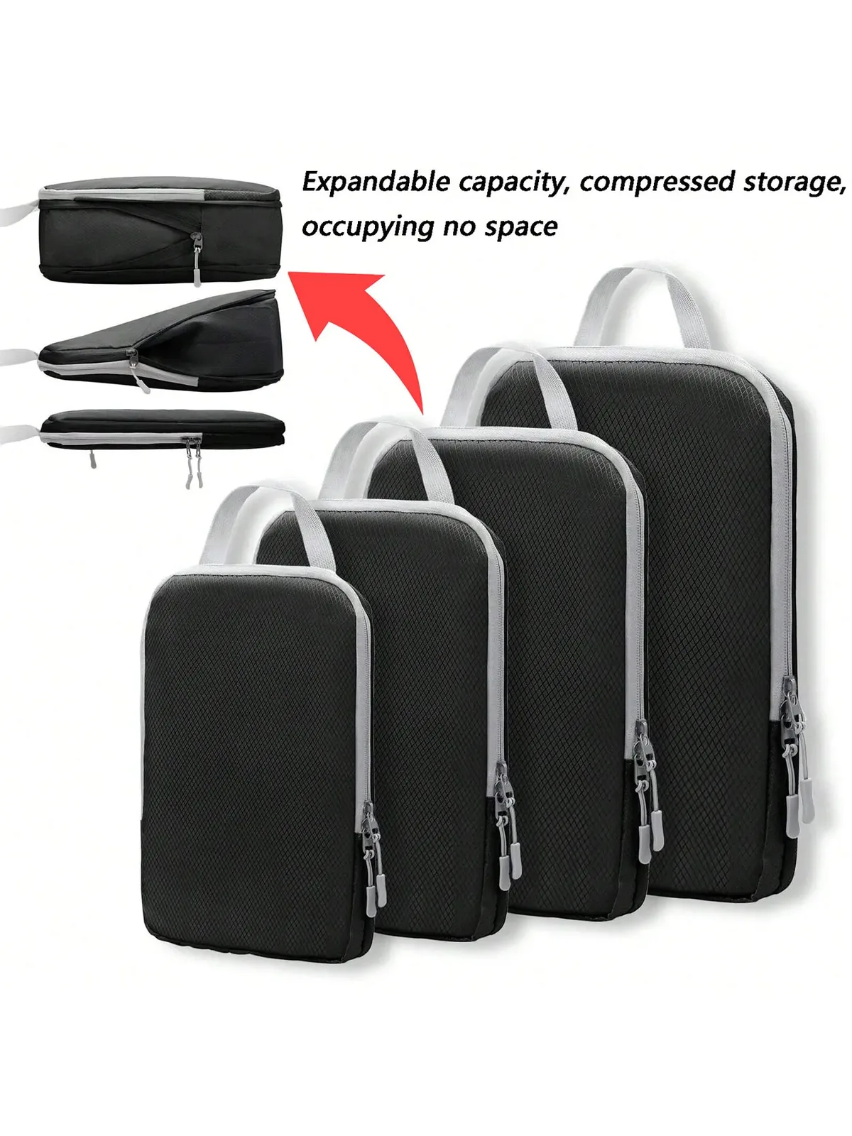 organisateur voyage polyester gris clair poignée noire fermeture glissière compressible sac chaussures rangement cube traçabilité usage polyvalent