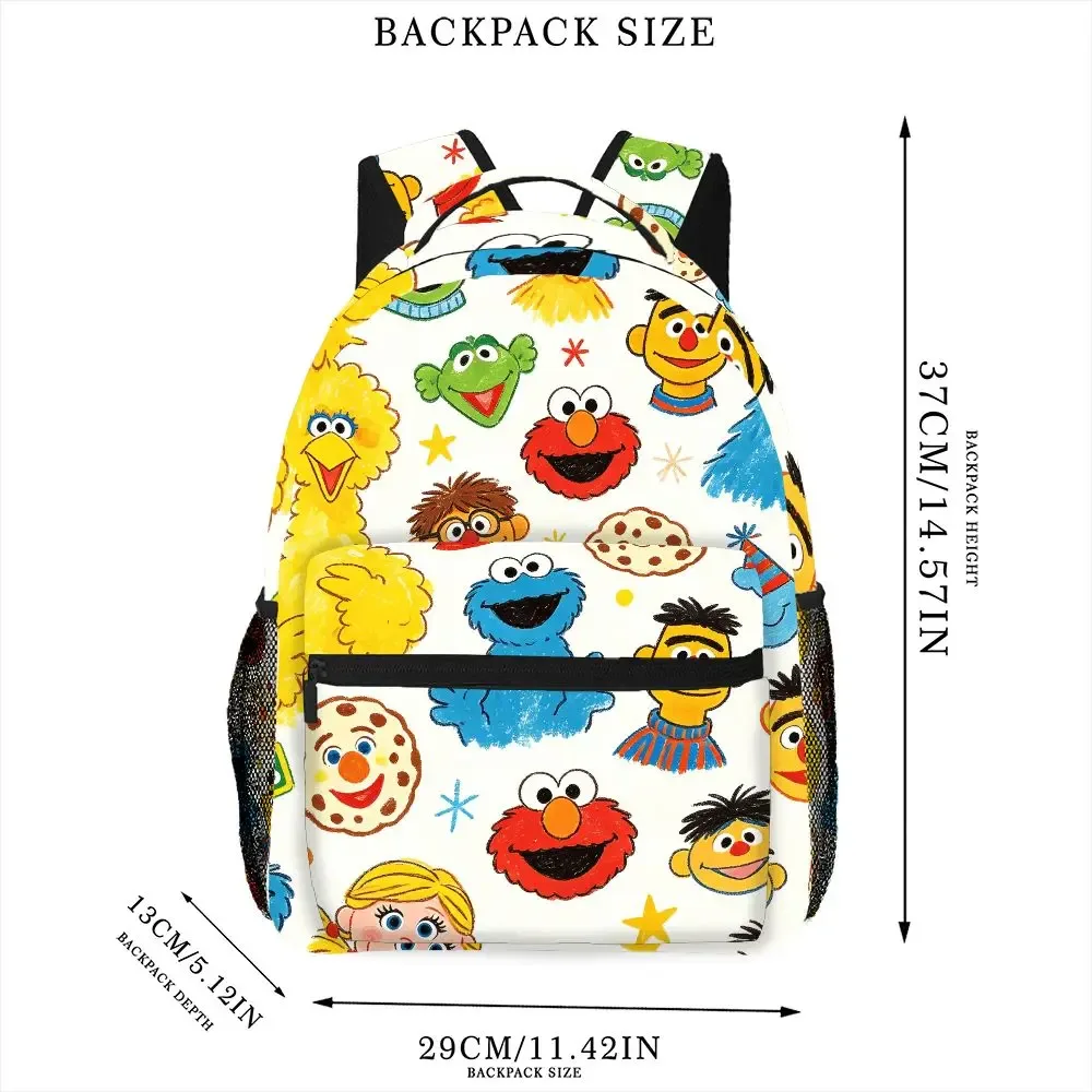 sac à dos imprimé sesame street, sac d'école avec dessin animé elmo cookie monster, sac à dos de grande capacité pour voyage en plein air, cadeau