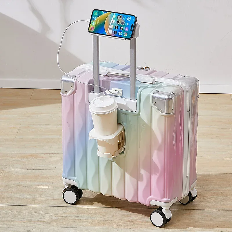 valise 18 "20" mot de passe boîtier de chariot valise cabine de voyage petit bagage avec porte-gobelet usb support pour téléphone valise bagage de voyage