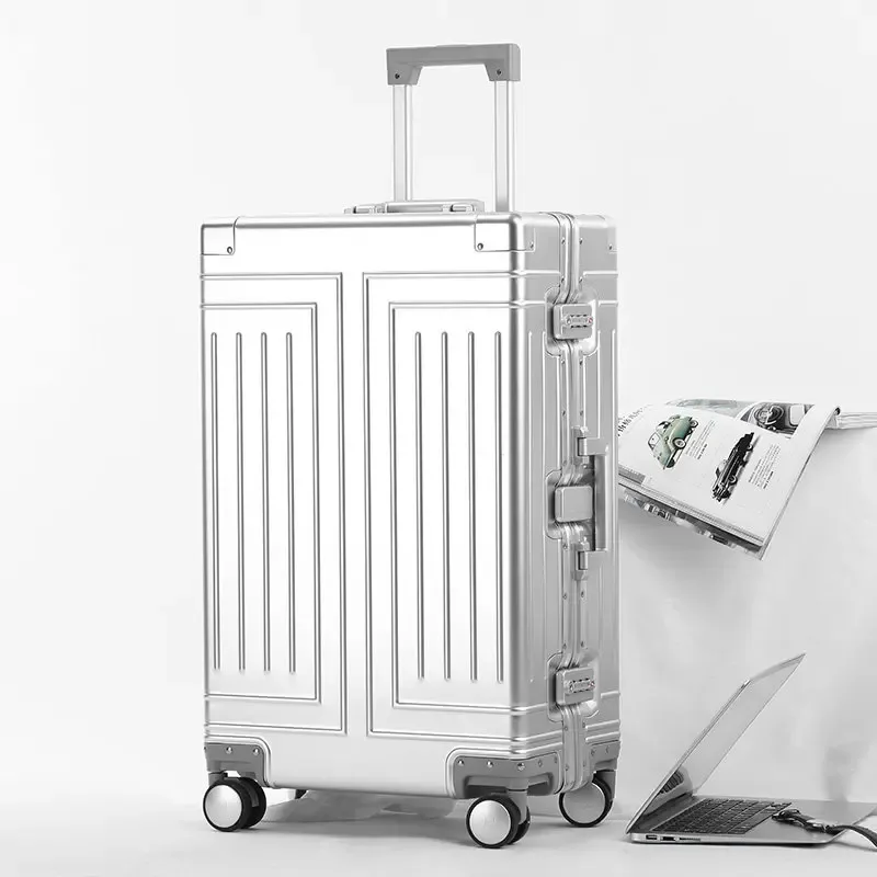 valise à roulettes en aluminium 100% de 20, 24, 26, 28, 30 pouces, valise de cabine imperméable en métal, valise de voyage en aluminium avec roulettes