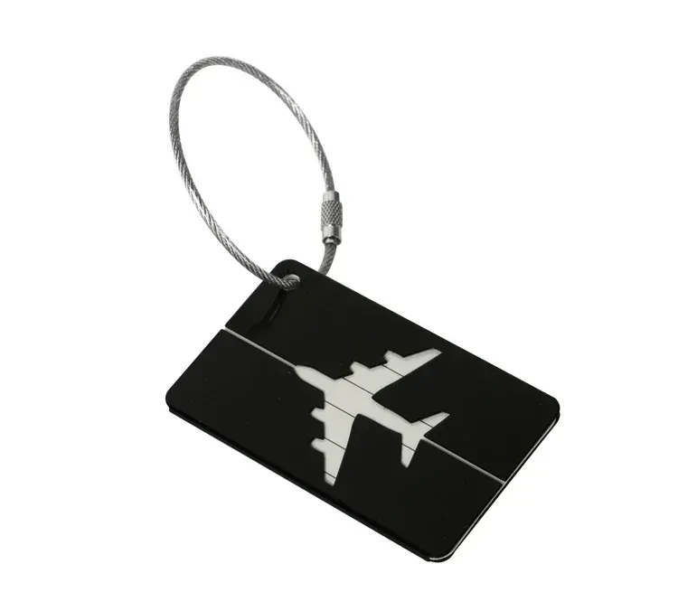 étiquette bagage métallique orange blanche bande horizontale géométrique identification voyage accessoires voyage porte adresses