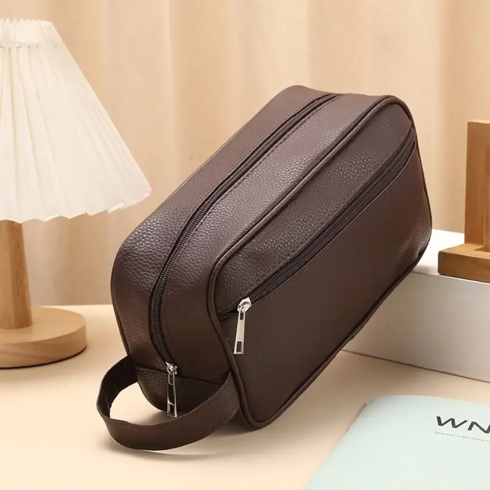 nouvelle trousse de toilette pour homme de grande capacité, sac de voyage en cuir pu avec fermeture éclair, organiseur de maquillage, pochette de rangement, trousse de toilette
