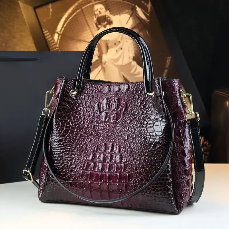 sacs à main rétro en cuir véritable pour femmes, sac fourre-tout à imprimé crocodile, sacs de messager initiés, tendance de la mode, nouveau, e27, 2025