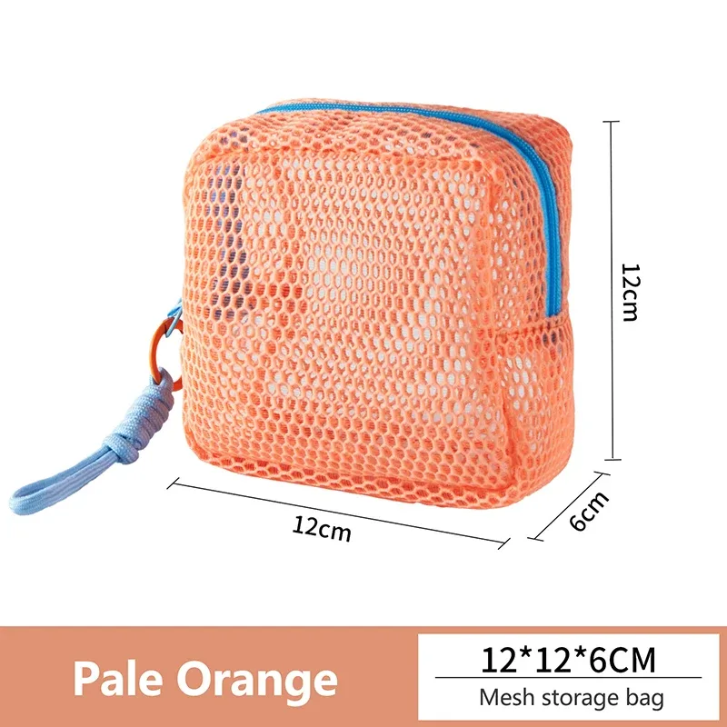 trousse de maquillage portable en maille couleur dopamine, sac de rangement pour cosmétiques, pochette de toilette en maille pour femmes, organisateur de rangement pour articles divers