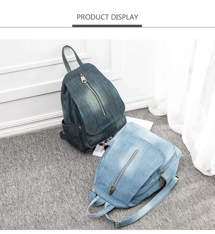 sac à dos en toile denim bleu pour femmes, grande capacité, sac d'école de haute qualité, sac à bandoulière de voyage décontracté en jean, mochila