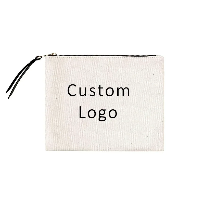 trousse toilette tissu coton blanc logo imprimé format rectangulaire fermeture éclair usage voyage maquillage cosmétiques