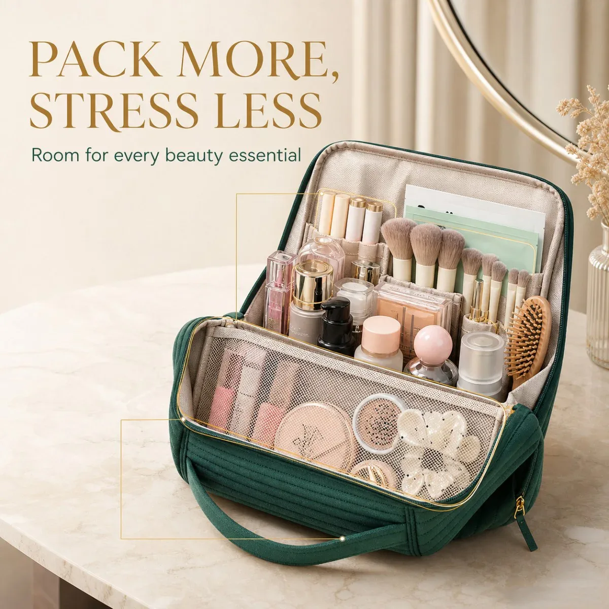 trousse de maquillage de grande capacité pour filles, sac de rangement étanche, organisateur de maquillage, sac à main portable pour la maison et les voyages