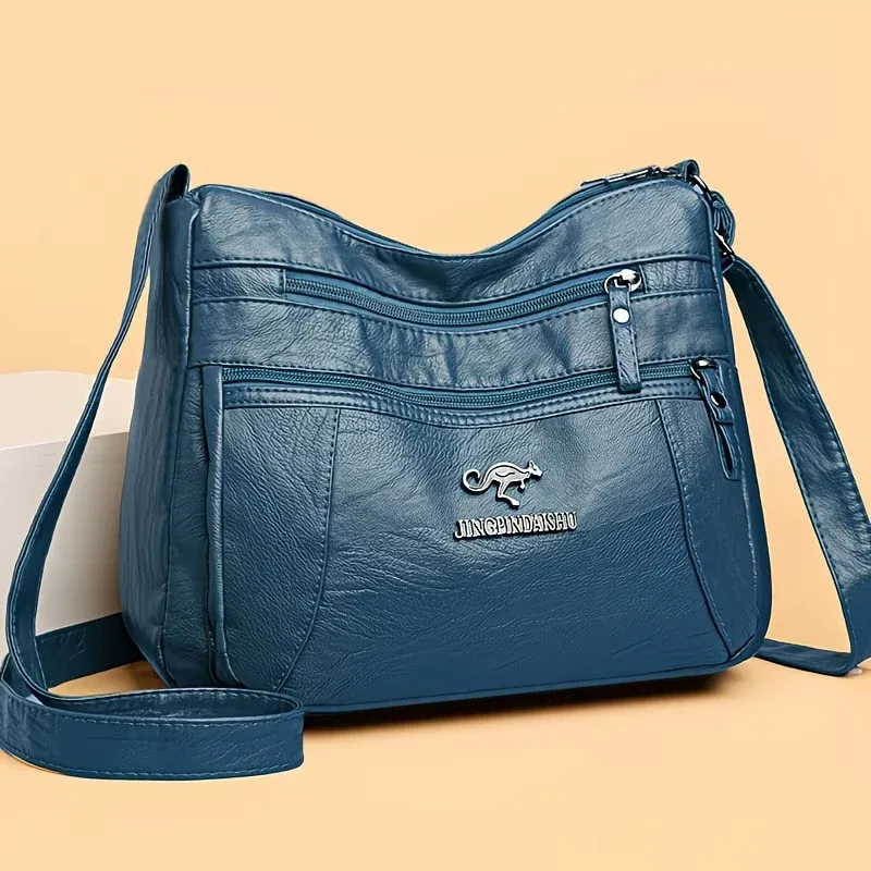 sac bandoulière en similicuir souple avec plusieurs poches zippées, idéal pour le quotidien, le travail et les voyages, avec sangle réglable