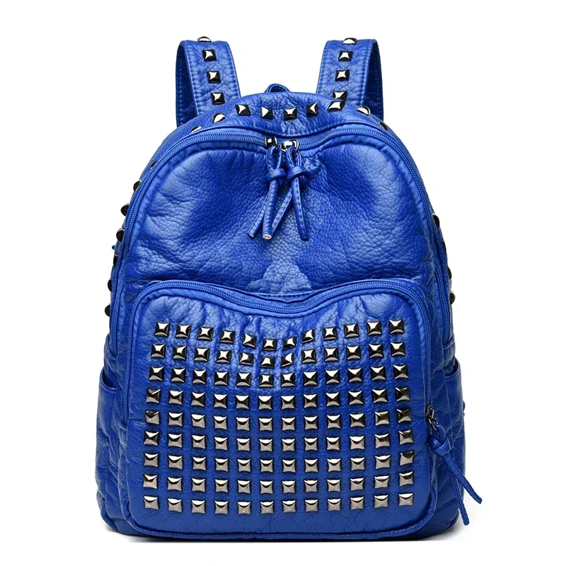 sacs à dos en cuir souple rivet pour femmes, grande capacité, sac d'école pour filles, sac à dos féminin de luxe, sacs de voyage, mode