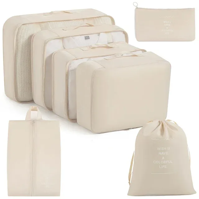 organisateur voyage polyester visibilité sac compresseur vêtements accessoires beige rose pâle léger résistant transport