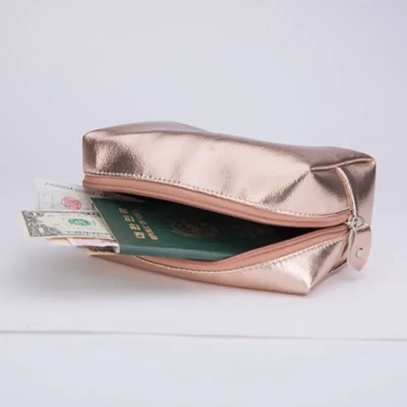 portefeuille doré à paillettes brillantes simples, sac à main cosmétique, trousse de maquillage, articles de toilette portables pour femmes, sac de rangement de soins de la peau, pochette de rangement
