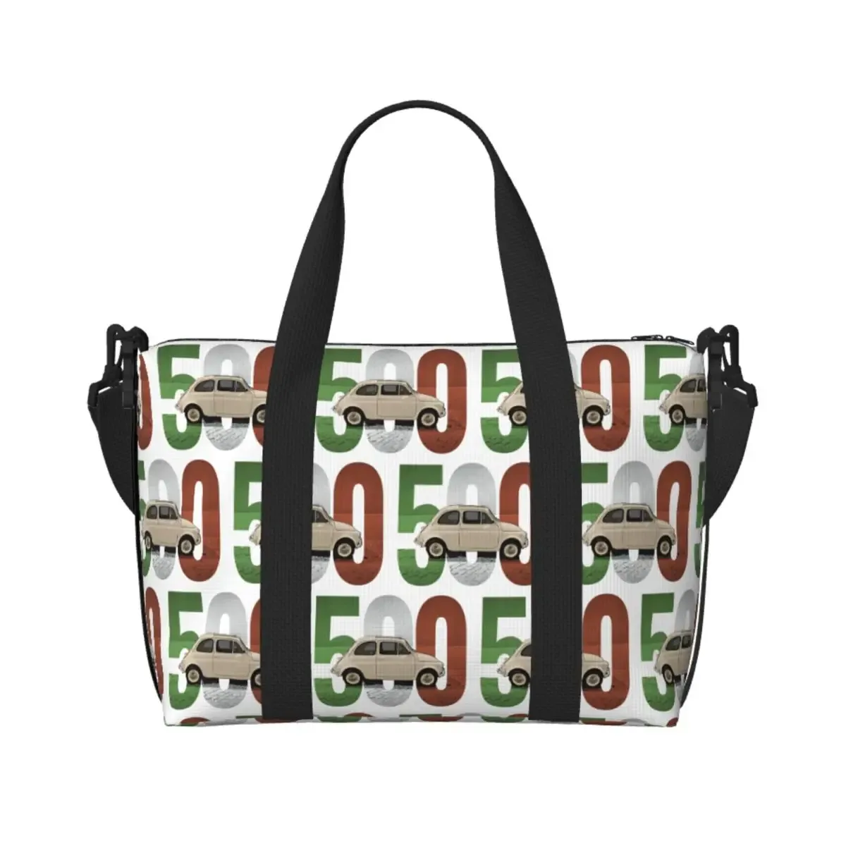 sac de voyage de plage personnalisé fiat 500 abarth, fourre-tout de grande capacité pour salle de sport, yoga, sac à bandoulière de shopping pour femmes