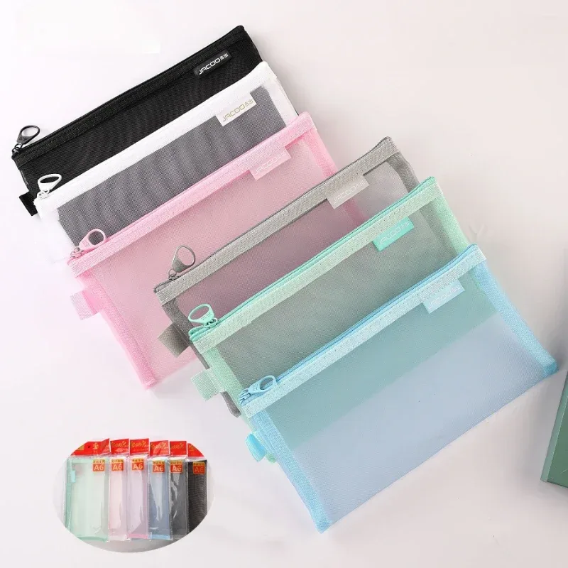 organisateur de maquillage pour pinceaux, rouge à lèvres, maille transparente, sacs à cosmétiques en nylon, couleur unie, papeterie pour étudiants, trousse à crayons, pochette pour cartes, 1 pièces
