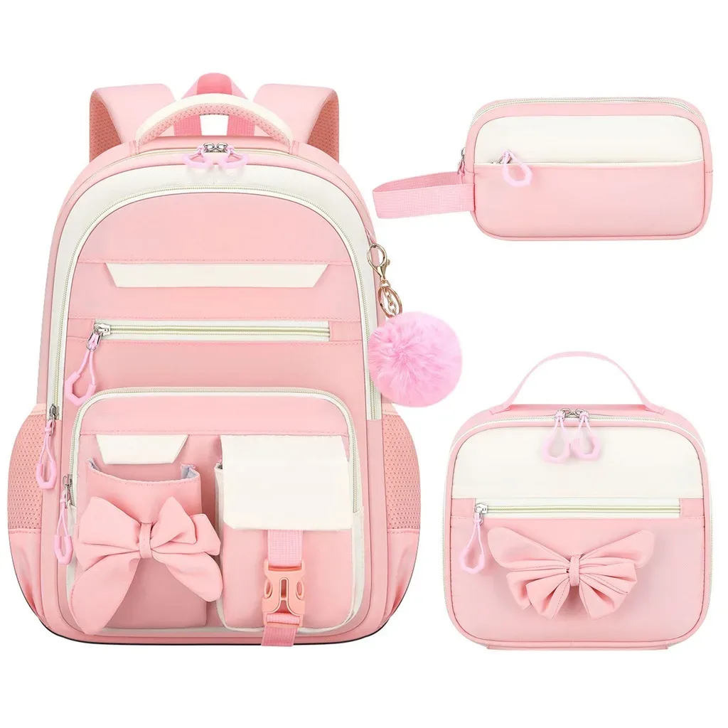 sac à dos scolaire pour filles, multi-poches, avec nœud, ensemble de sacs d'école, sac à dos pour l'école primaire, sac à dos ergonomique pour les voyages en plein air