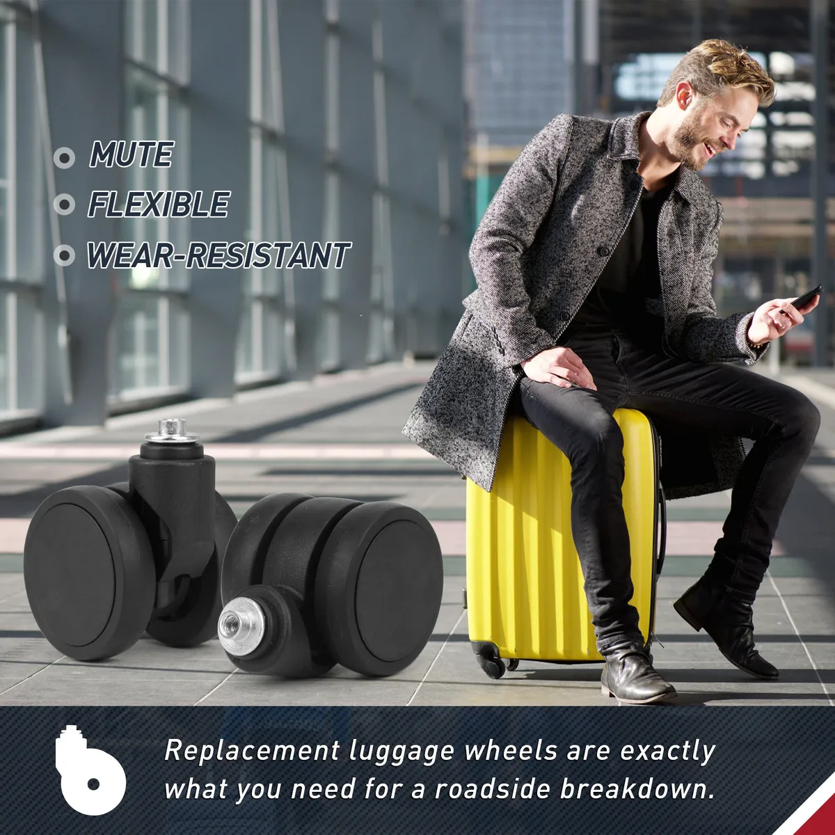 1/2 pièces noir chariot roulette remplacement valise bagages roue double rangée 360 ° kit de réparation spinner roues robustes stln-52