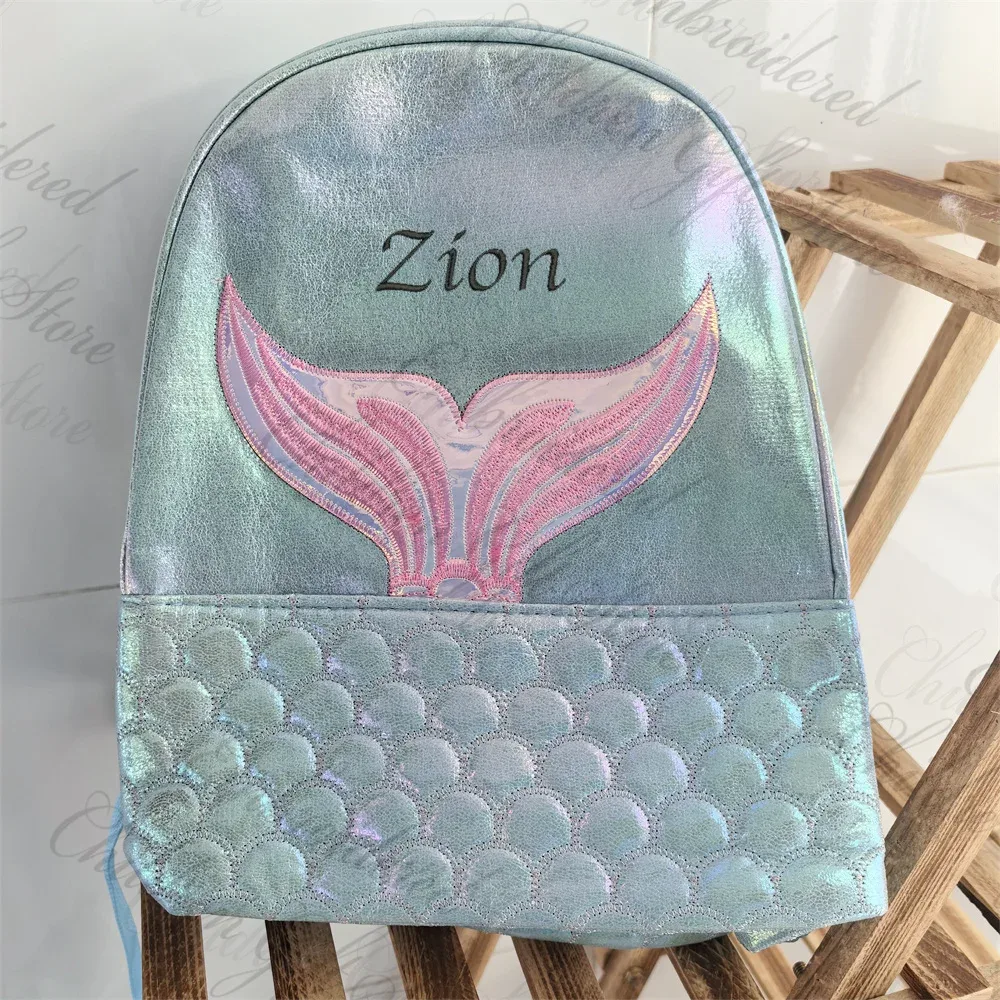 sac à dos sirène mignon pour filles, en pu, avec nom brodé personnalisé, sac d'école pour nouveau-étudiants, sac à dos de voyage personnalisé pour femme
