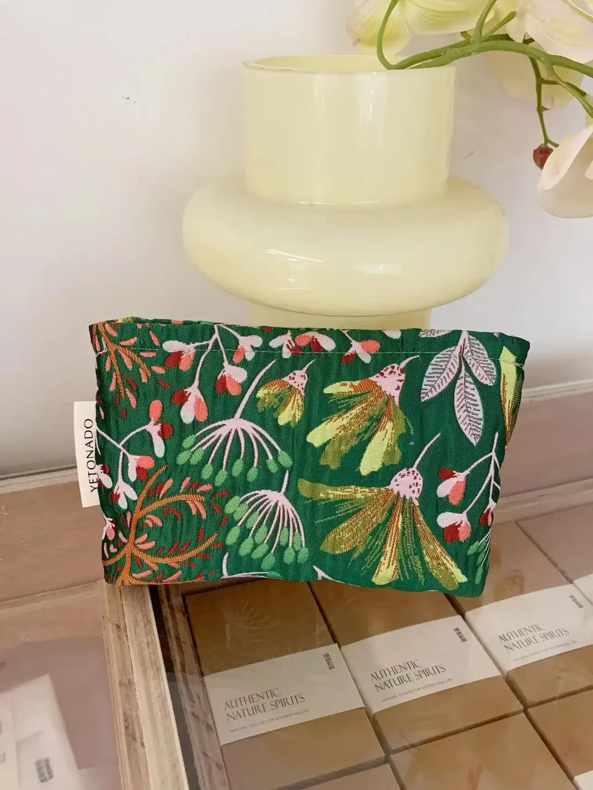 sac à cosmétiques pour femmes, étui vintage en tissu jacquard floral rouge foncé, pochette de rangement de maquillage avec fermeture éclair, petit grand sac pour brosses de toilette