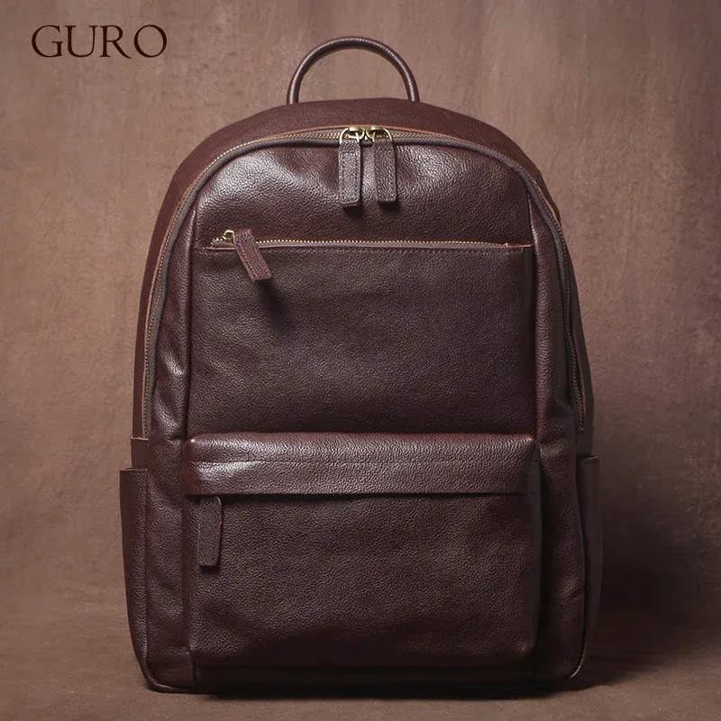 GURO – sac à dos en cuir véritable de qualité supérieure pour hommes et femmes, sac de voyage d'affaires de luxe en cuir de vache, cartable de bureau pour ordinateur portable