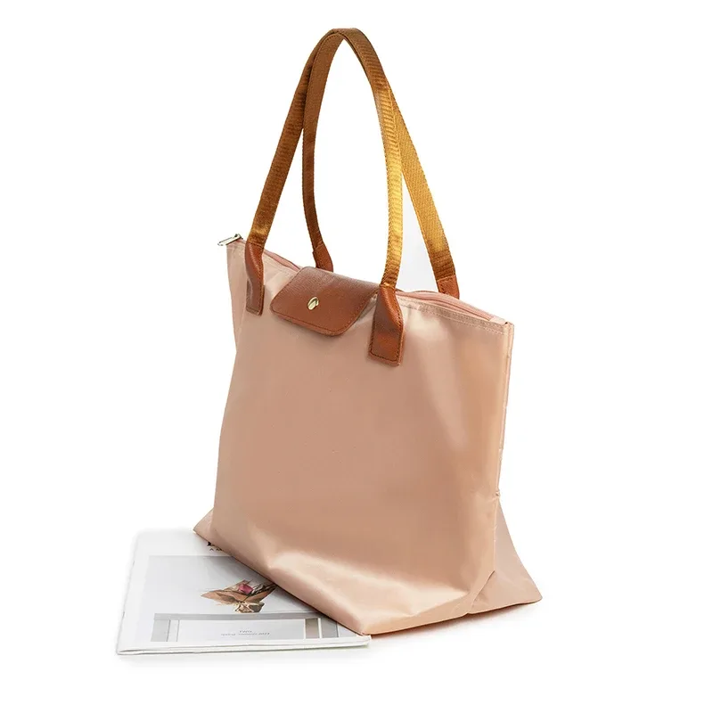sac fourre-tout oxford avec accents en cuir, grande capacité, sacs à bandoulière décontractés pour femmes, résistant à l'eau, pliable