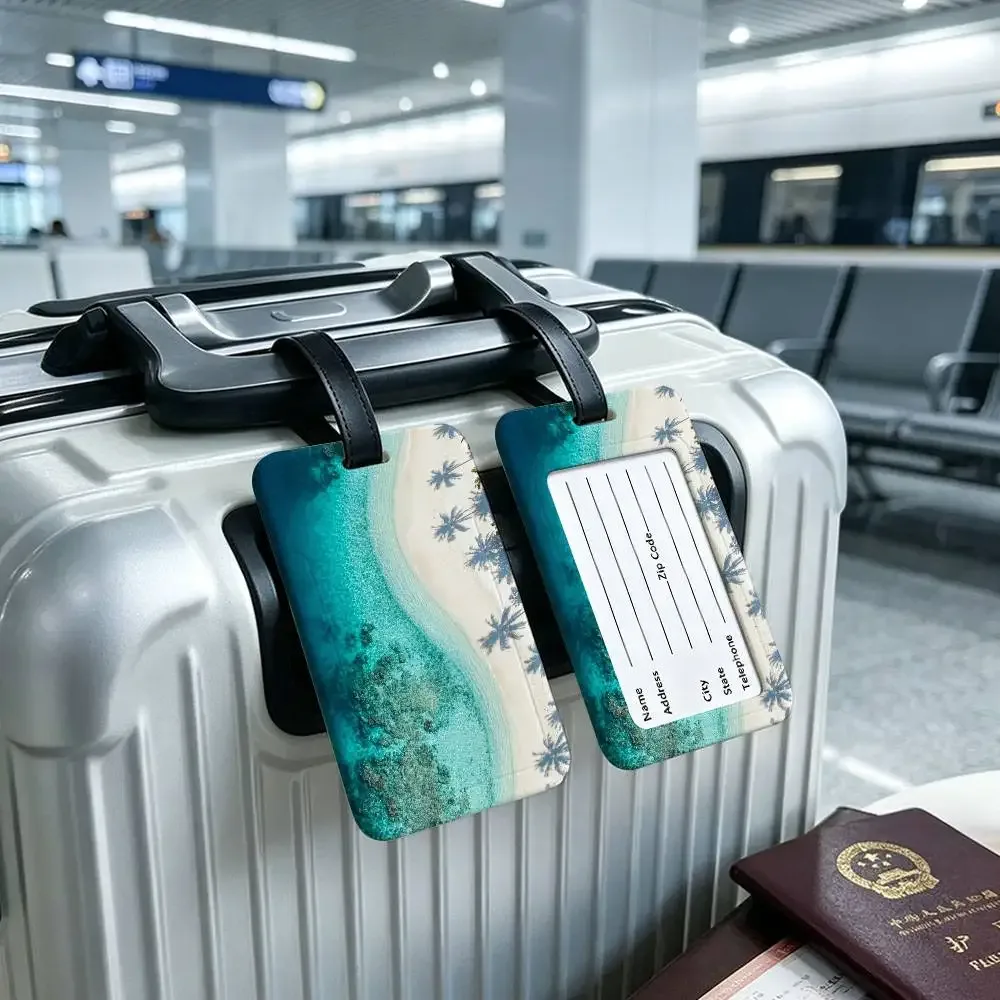 étiquette de bagage en pvc avec carte d'informations, motif mer, océan, bateau, art mural, étiquette anti-perte pour valise, sac à dos, accessoire de voyage