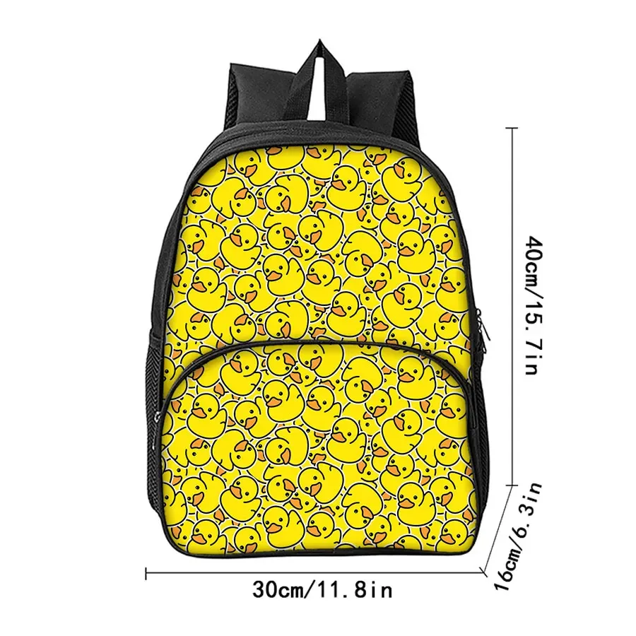 Sacs à dos à poche avant ronde à motif de canard jaune pour garçons et filles, meilleurs cadeaux, sac à dos d'école 2D plat de dessin animé pour enfants