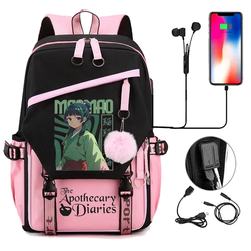 retour à l'école sac à dos pour filles garçons adolescent les journaux d'apothicaire maomao mode usb sacs d'école voyage sacs à dos mochila