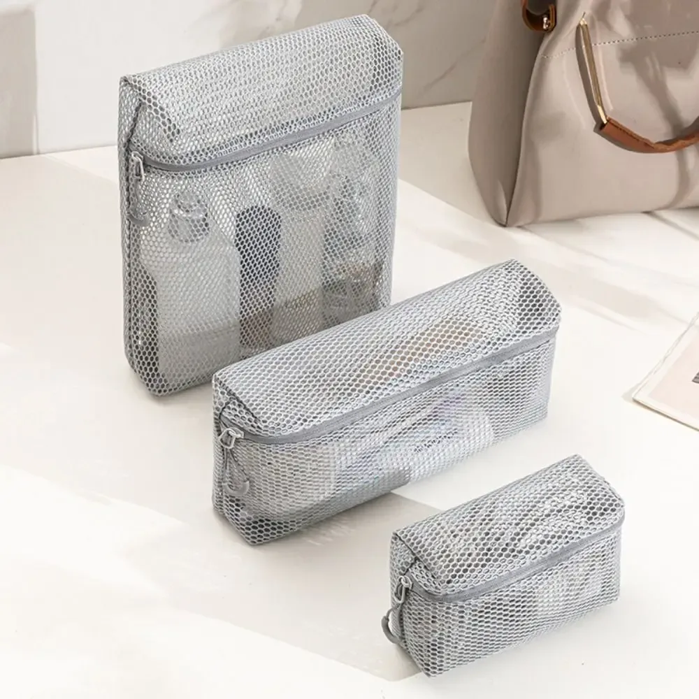 pochette de rangement en nylon décontractée avec fermeture éclair, pochette en maille à main, sacs de lavage de toilette en maille polyvalents, voyage