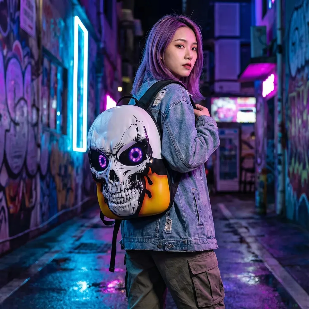 sac à dos de moto à coque rigide avec crâne led 3d, avec yeux programmables, contrôle par application, sac à dos de chevalier étanche pour voyage et équitation