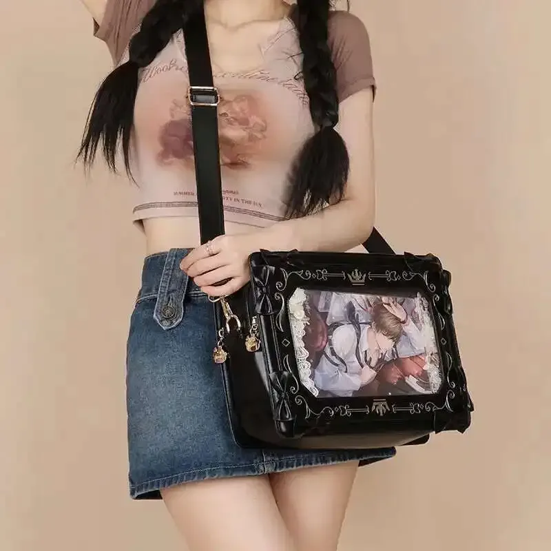 sac à bandoulière transparent lolita ita pour femme, sac à main initié, uniforme jk, sous-culture kawaii, nœud, sac messager bricolage