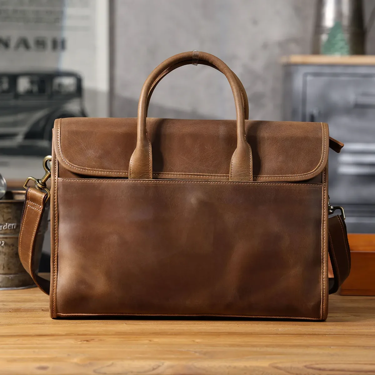 Porte-documents vintage en cuir véritable pour hommes, sacoche pour ordinateur portable de 14 pouces, sacs messager pour le travail et les affaires, sac à main en cuir de vache Crazy Horse