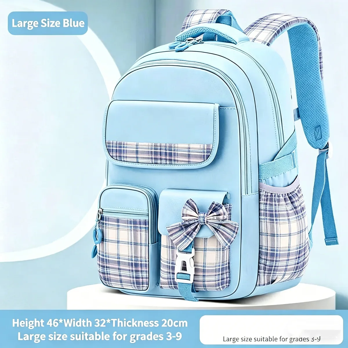 sac à dos à carreaux pour protection de la colonne vertébrale, ergonomique, pour élèves du primaire, filles, grande capacité, léger et étanche