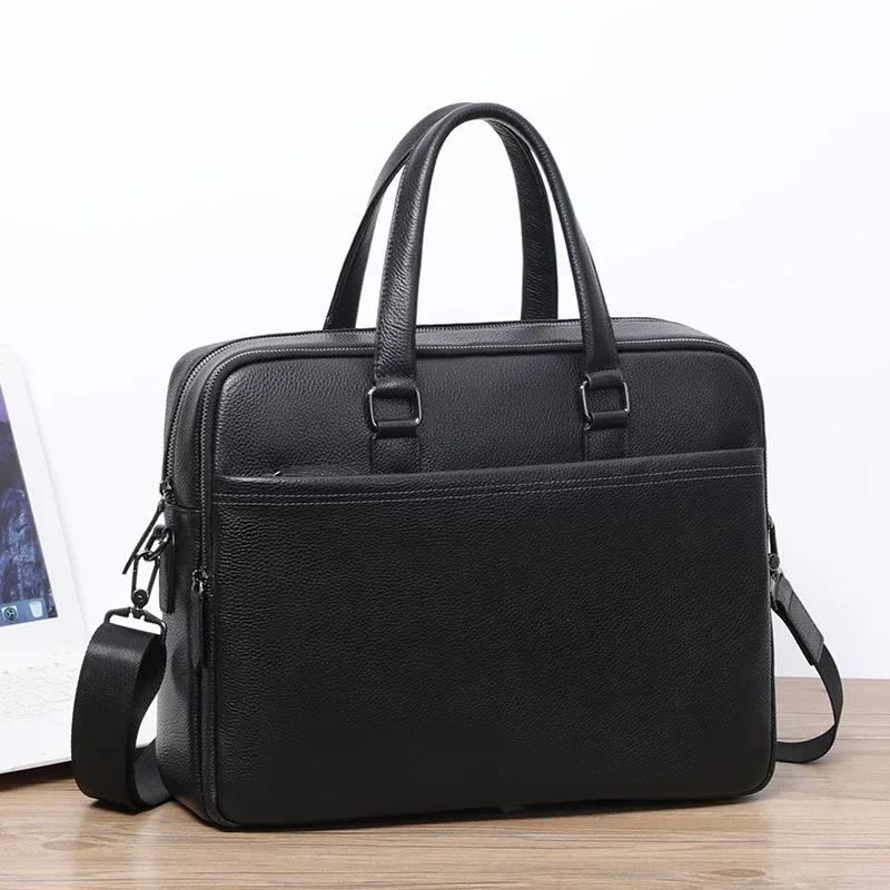 porte documents cuir vache noir fermeture éclair pochette ordinateur bande douliere affaires voyage bureau