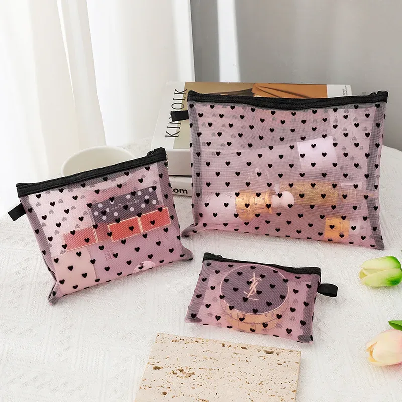 1 pièces mini sac de maquillage coeur transparent femmes portable rouges à lèvres pochette de rangement cosmétique ins clair ctue petit sac de maquillage