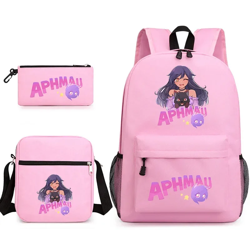 sac à dos aphmau 3 pièces, trousse à crayons, sac à bandoulière, ensemble de 3 pièces, motif dessin animé aphmau aaron, sac d'école pour étudiants